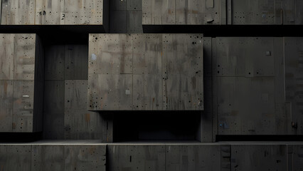 brutalism-themed abstract background with bold, blocky shapes, a concrete-like texture, and contrasting dark and earthy tones