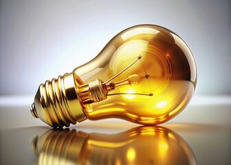Innovative Gold Lightbulb, Business Idea, White Background, Creative Concept