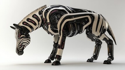 Obraz premium Mechanical Zebra: A Fusion of Nature and Technology