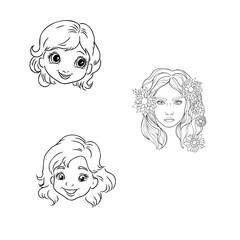 Girl cartoon,vector illustration isolated on white background,coloring book pages.