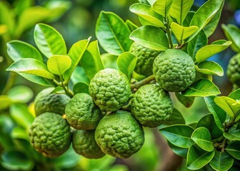 Fototapeta premium Lush Kaffir Lime Tree Close-Up