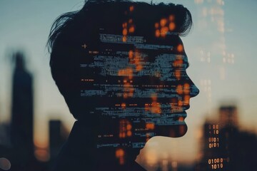 Digital Mind: Silhouette of a Programmer with Code Overlay