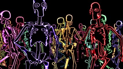 Neon skeleton dancers add vibrant energy to the music experience - Powered by Adobe