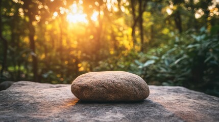 Large rock in a garden setting with natural light, artistic and high-resolution photography