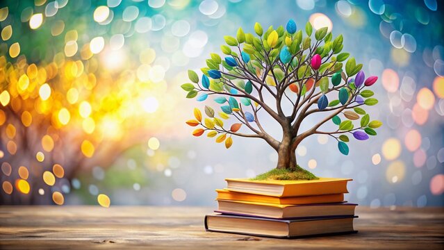 Celebrating International Literacy Day: A Tree of Knowledge Flourishing with Colorful Books as Leaves on a Bright White Background for Educational Awareness