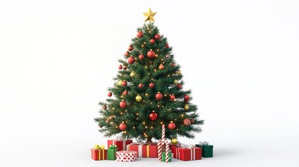 3D Render of Decorated Cartoon Style Christmas Tree with Colorful Ornaments

