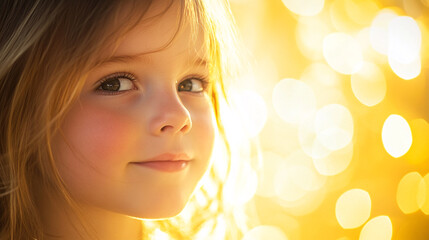 Fototapeta premium Cute child enjoying warm sunny glow during golden hour in outdoor setting