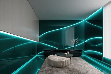Glossy Teal Waves in Motion with Illuminating Sleek Design