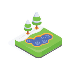 Small icy pond surrounded by trees in winter