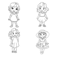 Girl cartoon,vector illustration isolated on white background,coloring book pages.