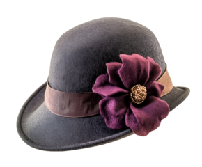vintage 1920s cloche hat with silk flower embellishment and elegant ribbon design on isolated background
