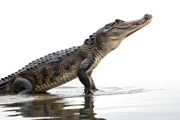 Crocodile emerges from water nature reserve wildlife wetland close-up reptilian habitat