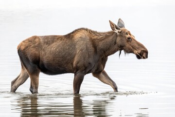 Fototapeta premium Moose walking in water natural habitat animal scenic view wildlife concept