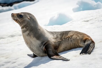 Obraz premium Seal relaxing on ice arctic region wildlife cold environment side view nature conservation