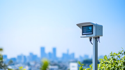 A modern air quality monitoring station equipped with sensors and advanced technology, designed to track pollution levels and enhance environmental awareness, showcasing the importance of clean air an