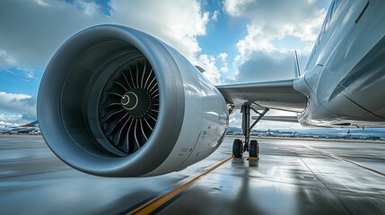 Airplane Engine Close Up View At Airport