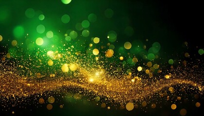 輝く金の粒子と緑色のボケ効果の背景 金箔 壁紙