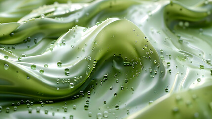Abstract Green Liquid with Bubbles Background