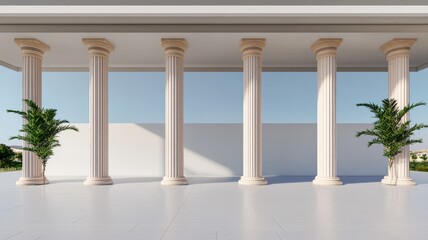 Fototapeta premium Refined Minimalist Greek Columns in a Stark Open Space: A Harmonious Blend of Elegance and Simplicity