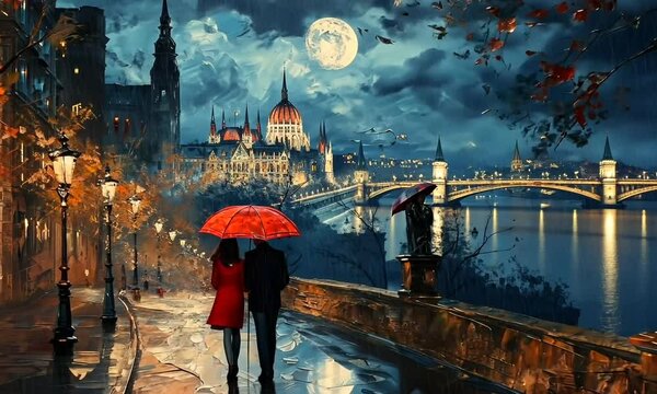 oil paint in street of paris on background