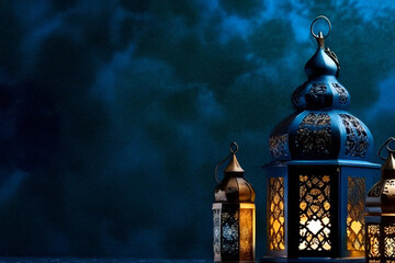 Fototapeta premium Elegant Lanterns and Decorative Lights for Festive Atmospheres - Ramadan, Christmas and Cozy Home Decor concept. 