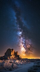 Visual storytelling photography narrative, Starry Night Over Desert Landscape with Rock Formations