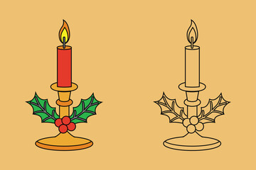 Glowing Festive Christmas Candles Decorated with Holly Leaves and Berries