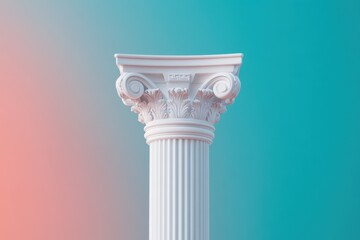 Obraz premium Single minimalist Greek column against a serene blue sky, embodying timeless elegance and simplicity in architecture.