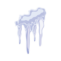 Row of icicles hanging from a roof edge in winter