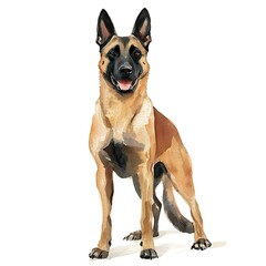 Obraz premium Watercolor Painting of a Belgian Malinois Dog, Canine Portrait in Artistic Style.