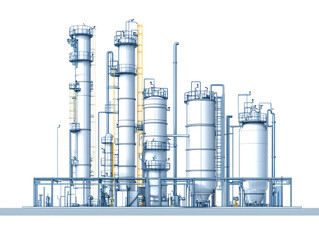 detailed diagram of fuel processing technology showcasing various industrial equipment, including storage tanks and processing units, emphasizing efficiency and design