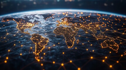 Illustration of a global network connecting various tech hubs around the world.