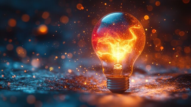 Creative light bulb design exploding with colorful sparks, symbolizing breakthrough ideas.