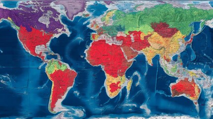 Naklejka premium Map of disease spread due to climate impact, red areas for high risk, vibrant and educational