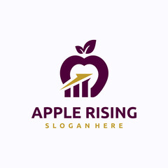 Apple rising logo design template. Natural foods market researcher concept. Creative vector symbol.