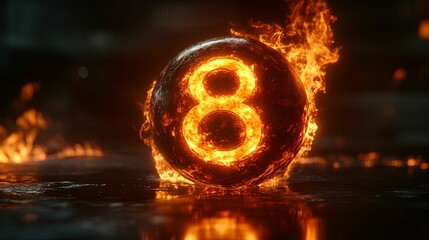 Fiery Orb Embraces Number Eight In Burning Inferno