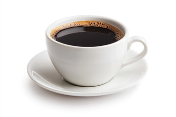 A cup of coffee on a white background.