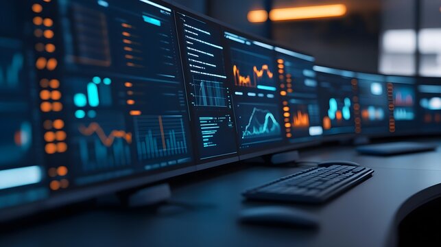 Data Center Monitors Financial Graphs