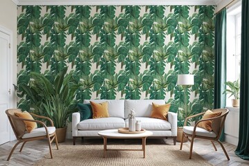 Fototapeta premium Lively Tropical Botanical Wallpaper Design for Modern Home Decor