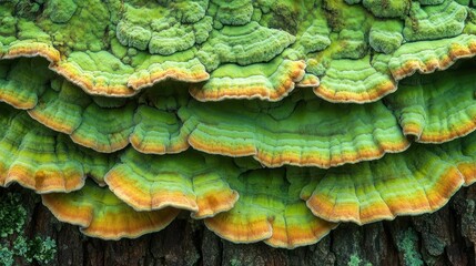 Obraz premium Multicolored Shelf Fungus on Tree Trunk