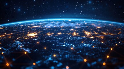 Obraz premium Dynamic representation of a global tech network connecting various innovation hubs.