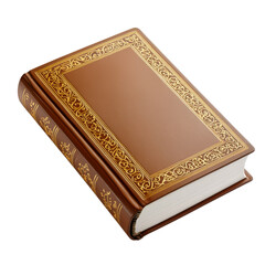 Fototapeta premium A classic brown leather-bound book with ornate golden detailing on the cover, showcasing a rich, elegant design.