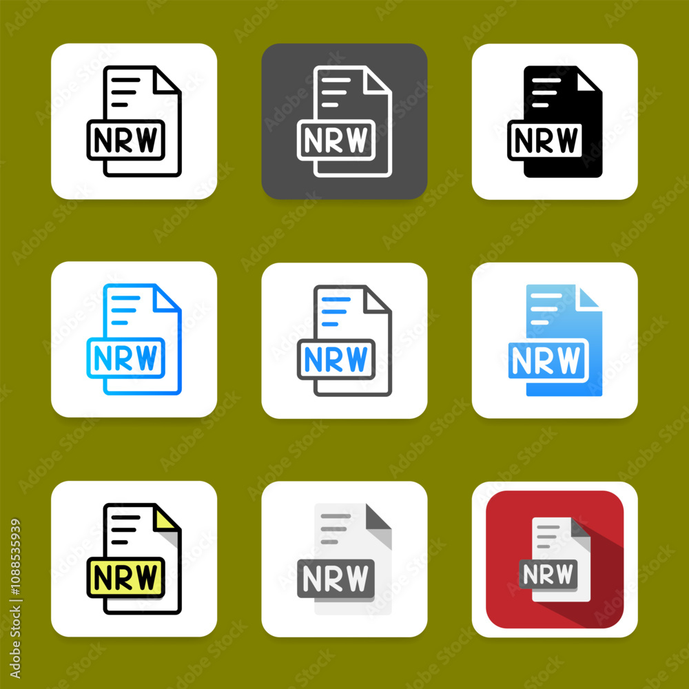 Poster set nrw format file icons with subtle shadow effect