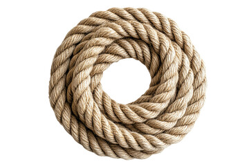 Top view of a battle rope coiled in a circle, isolated on white background