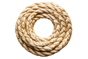 Top view of a battle rope coiled in a circle, isolated on white background