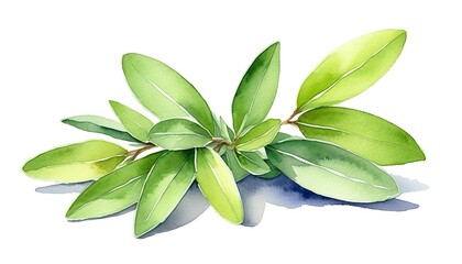 Watercolor green tropical leaves illustration on white background