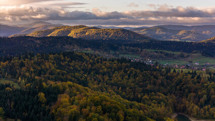 Aerial Autumn Beauty Over Solina Lake and the Bieszczady Mountains