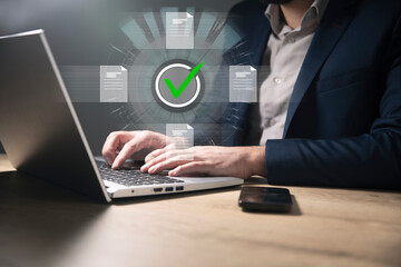 Concept of quality work on a virtual screen with files