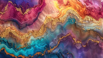 Obraz premium Creative Abstract Pattern: Gold, Rainbow, Mineral Texture, Fluid Ink Design