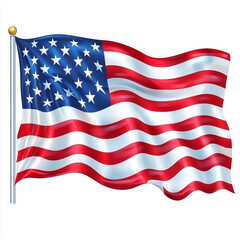 Fototapeta premium A waving American flag on a white background with a gold pole.
